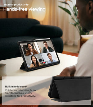 Galaxy Tab S12+ Rugged Armor Pro Black folio stand for hands-free viewing