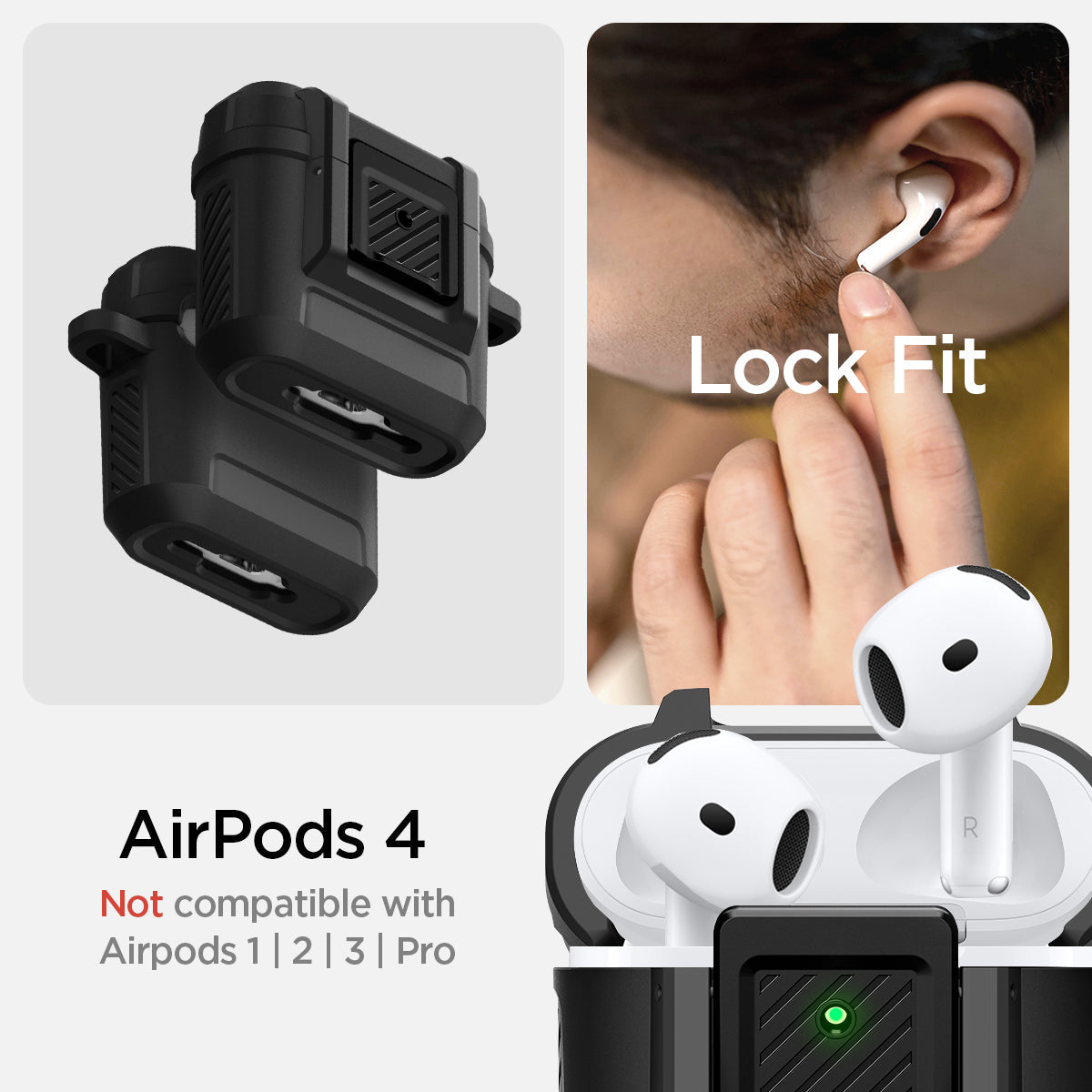 Spigen Lock Fit AirPods 5 and AirPods 4 case in Matte Black view 17