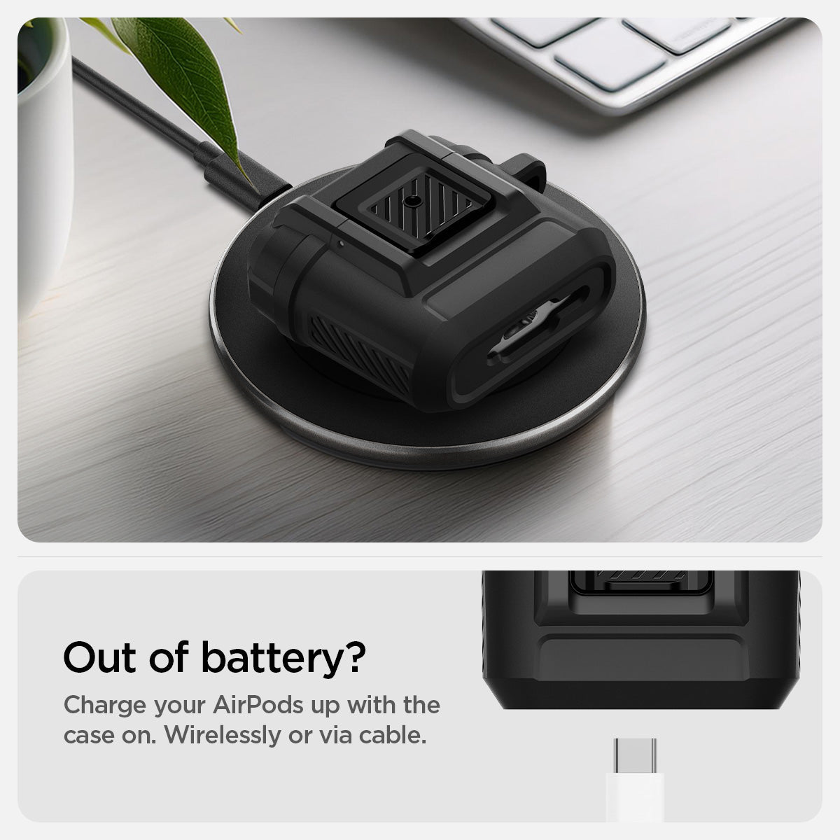 Spigen Lock Fit AirPods 5 and AirPods 4 case in Matte Black view 15
