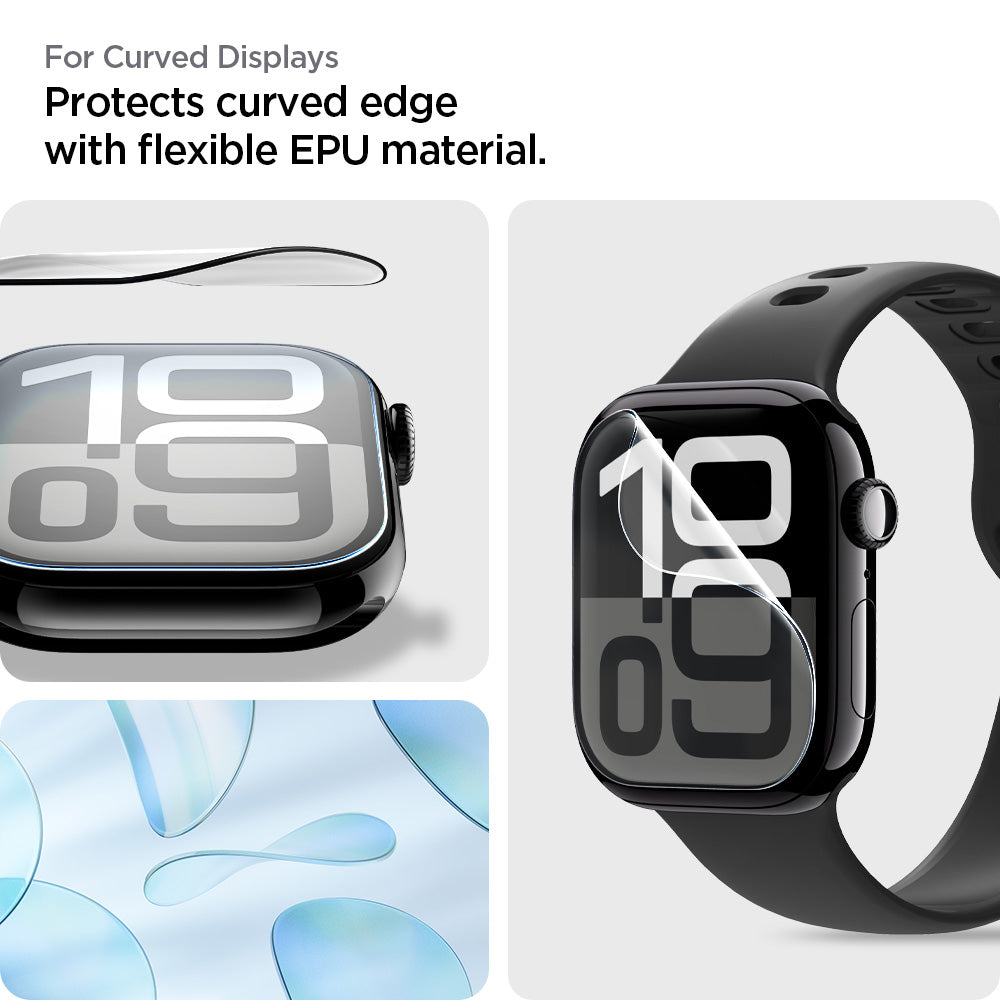 AFL08579 - Apple Watch 10 (46mm) EliteShield EZ Fit in Clear showing the for curved displays. Protects curved edge with flexible EPU material