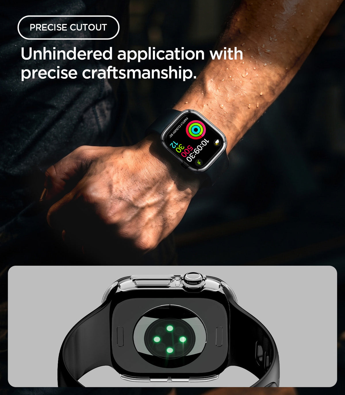 Spigen Apple Watch Series 12 42mm Thin Fit Crystal Clear – open controls and rear sensor