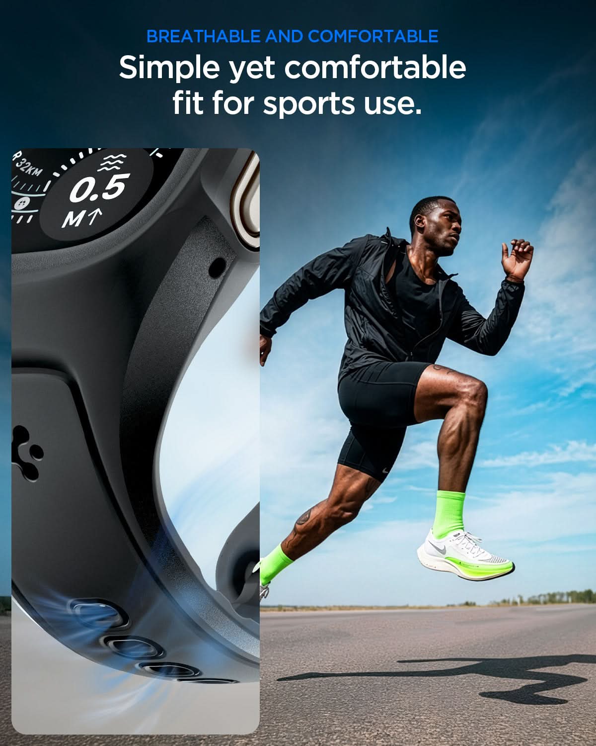 ACS05463 - Apple Watch Ultra Series (49mm) Case Liquid Air Pro in black showing simple yet comfortable fit for sports use.