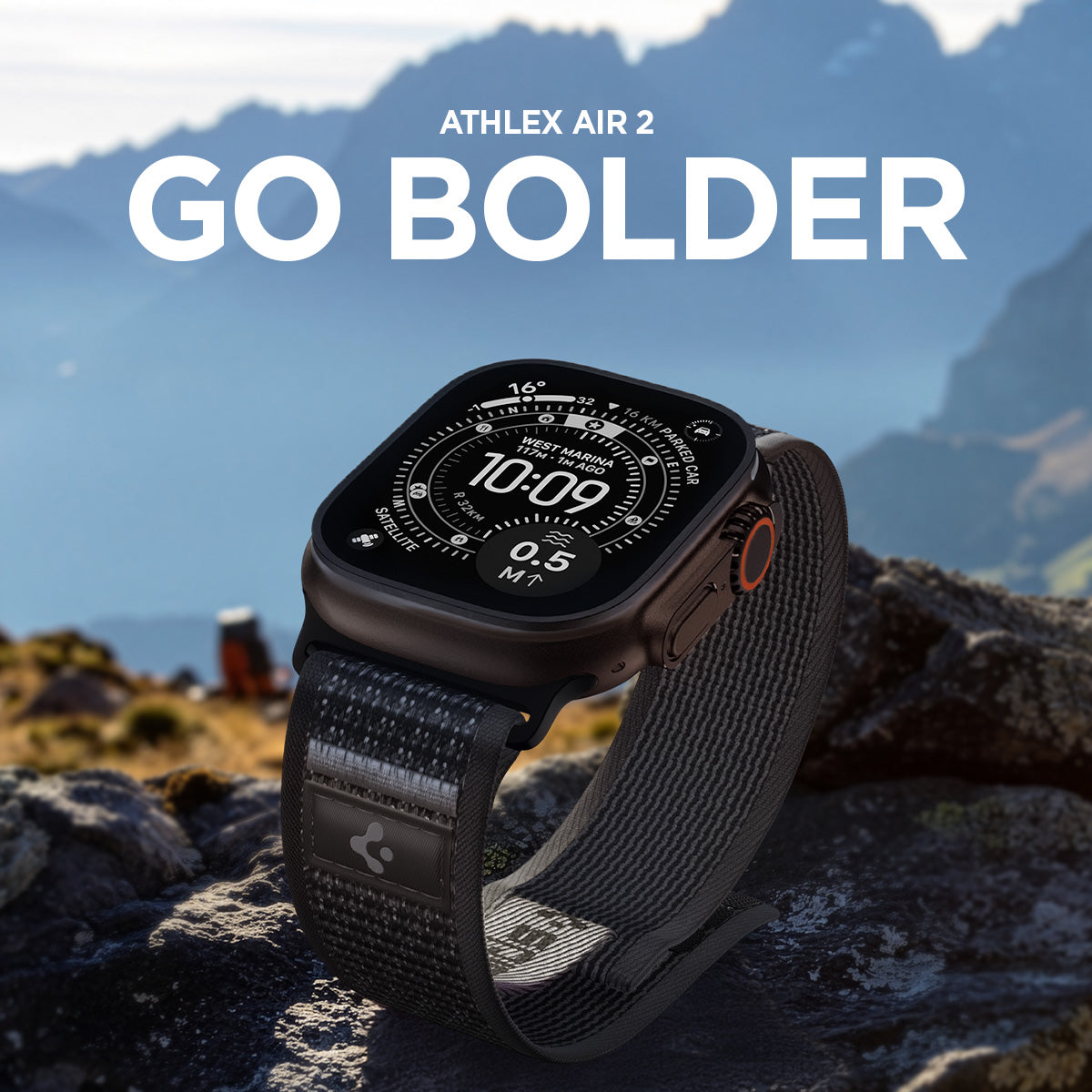 Active Black Gray Spigen Athlex Air 2 Apple Watch band product and feature view 12