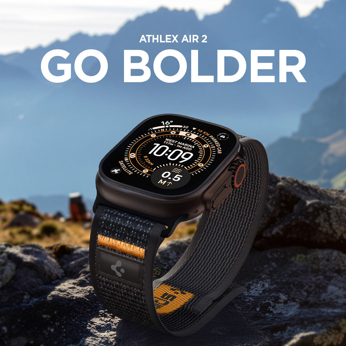 Active Black Orange Spigen Athlex Air 2 Apple Watch band product and feature view 12