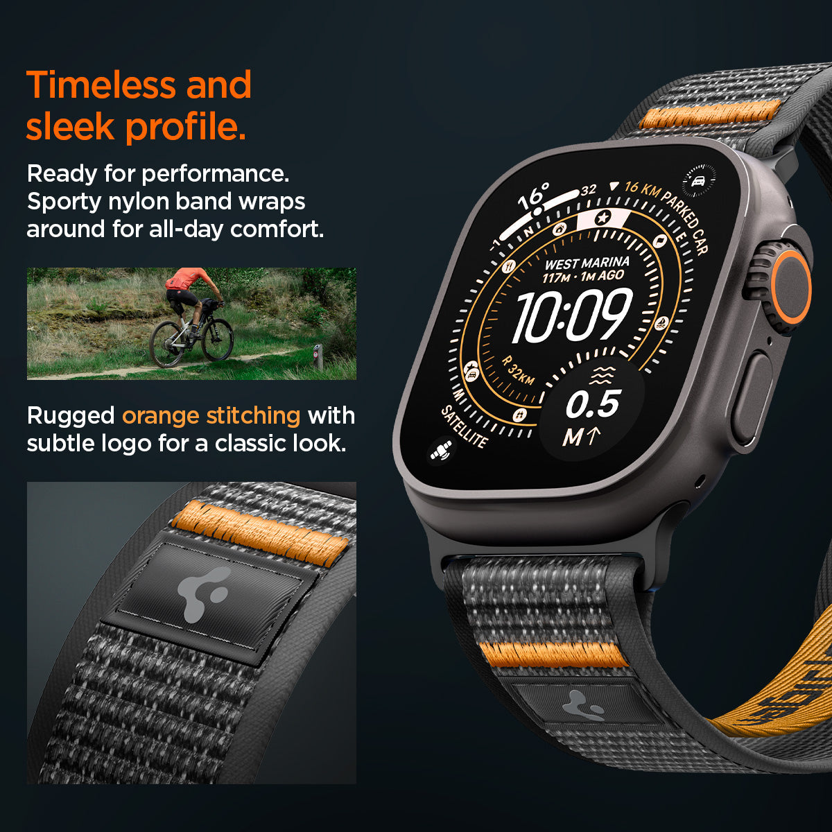 Active Black Orange Spigen Athlex Air 2 Apple Watch band product and feature view 14