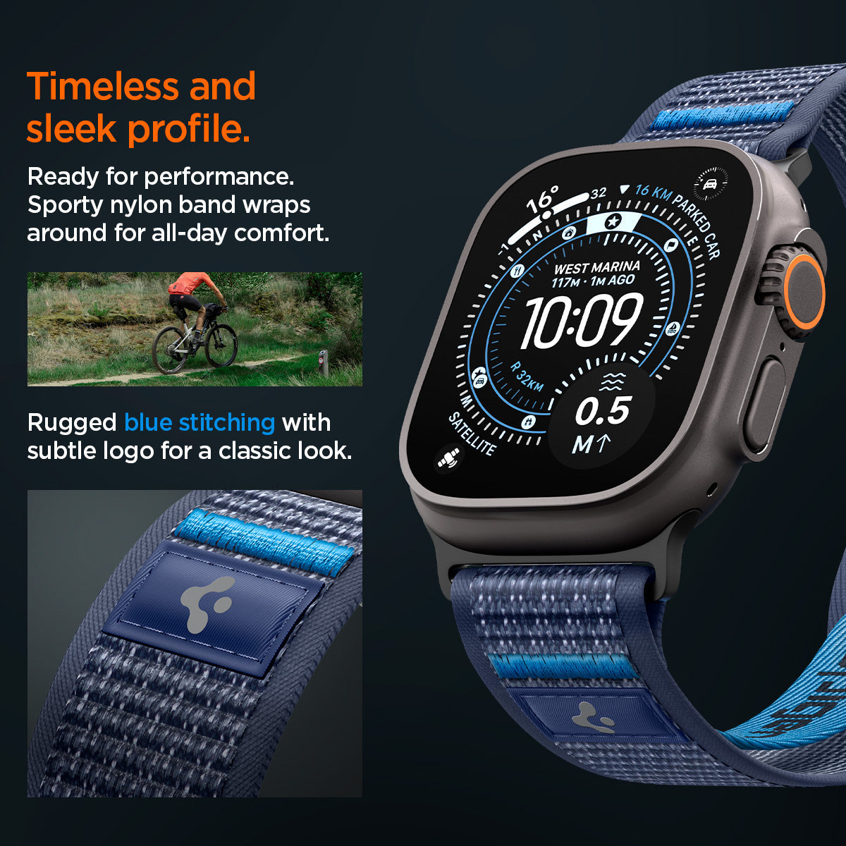 Active Navy Blue Spigen Athlex Air 2 Apple Watch band product and feature view 14
