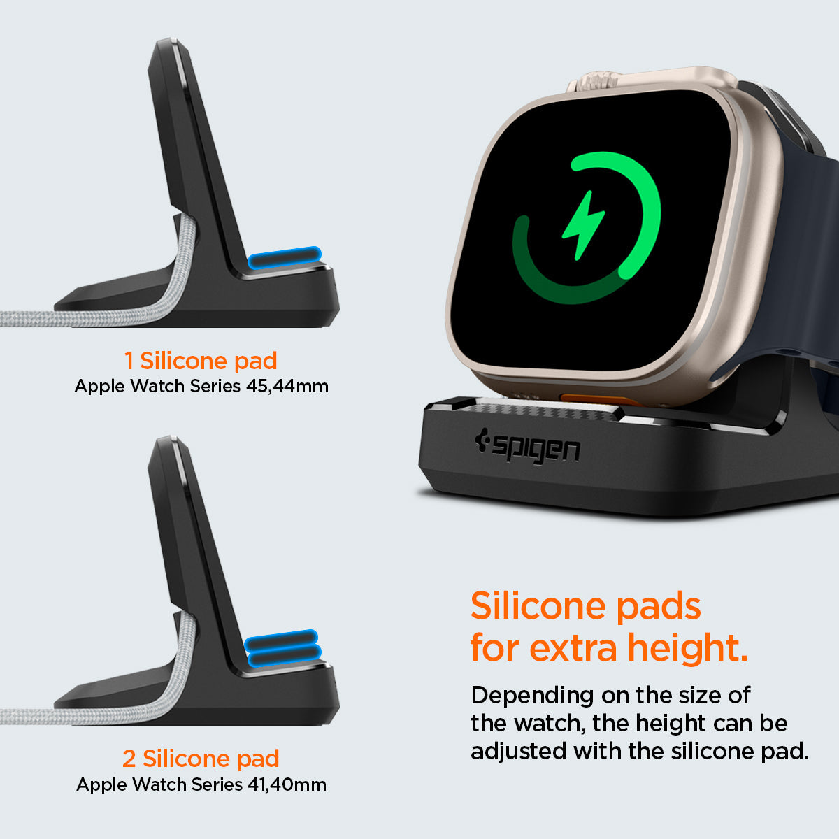 Height adjustment pads for compatible Apple Watch case sizes