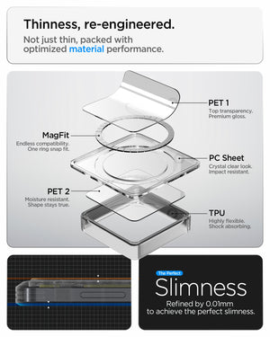 Spigen Galaxy S26 Plus Case Ultra Hybrid Neo One (Mag Fit) showing thinness re engineered. no just thin packed with optimized material performance