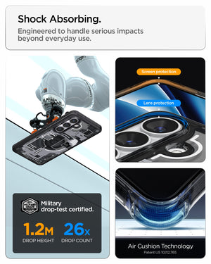 Spigen Galaxy S26 Case Ultra Hybrid Zero One (Mag Fit) Black showing shock absorbing. engineered to handle serious impacts beyond everyday use