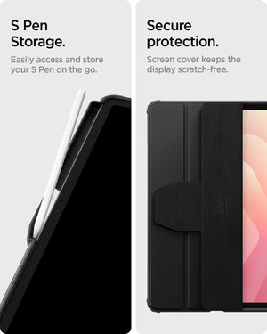 Black Ultra Hybrid Pro case S Pen storage and protective screen cover details