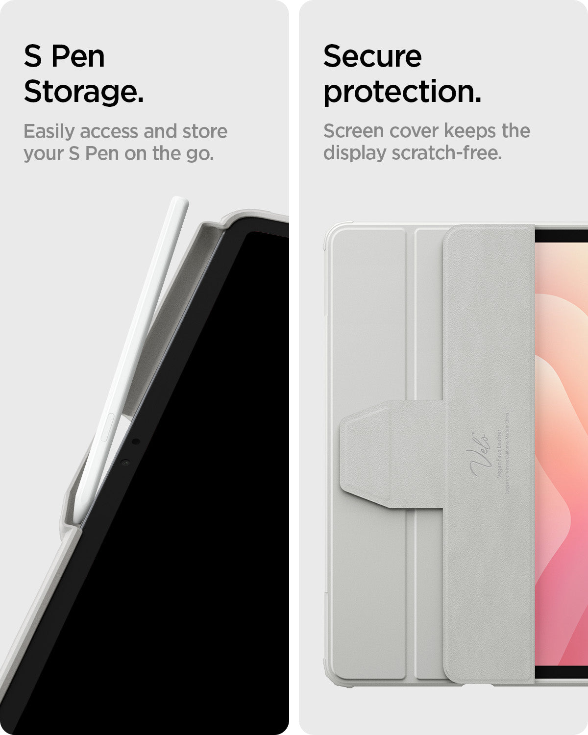 Gray Ultra Hybrid Pro case S Pen storage and protective screen cover details