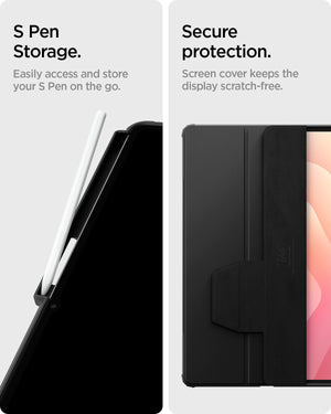 Black Ultra Hybrid Pro case S Pen storage and protective screen cover details