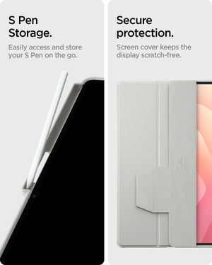 Gray Ultra Hybrid Pro case S Pen storage and protective screen cover details