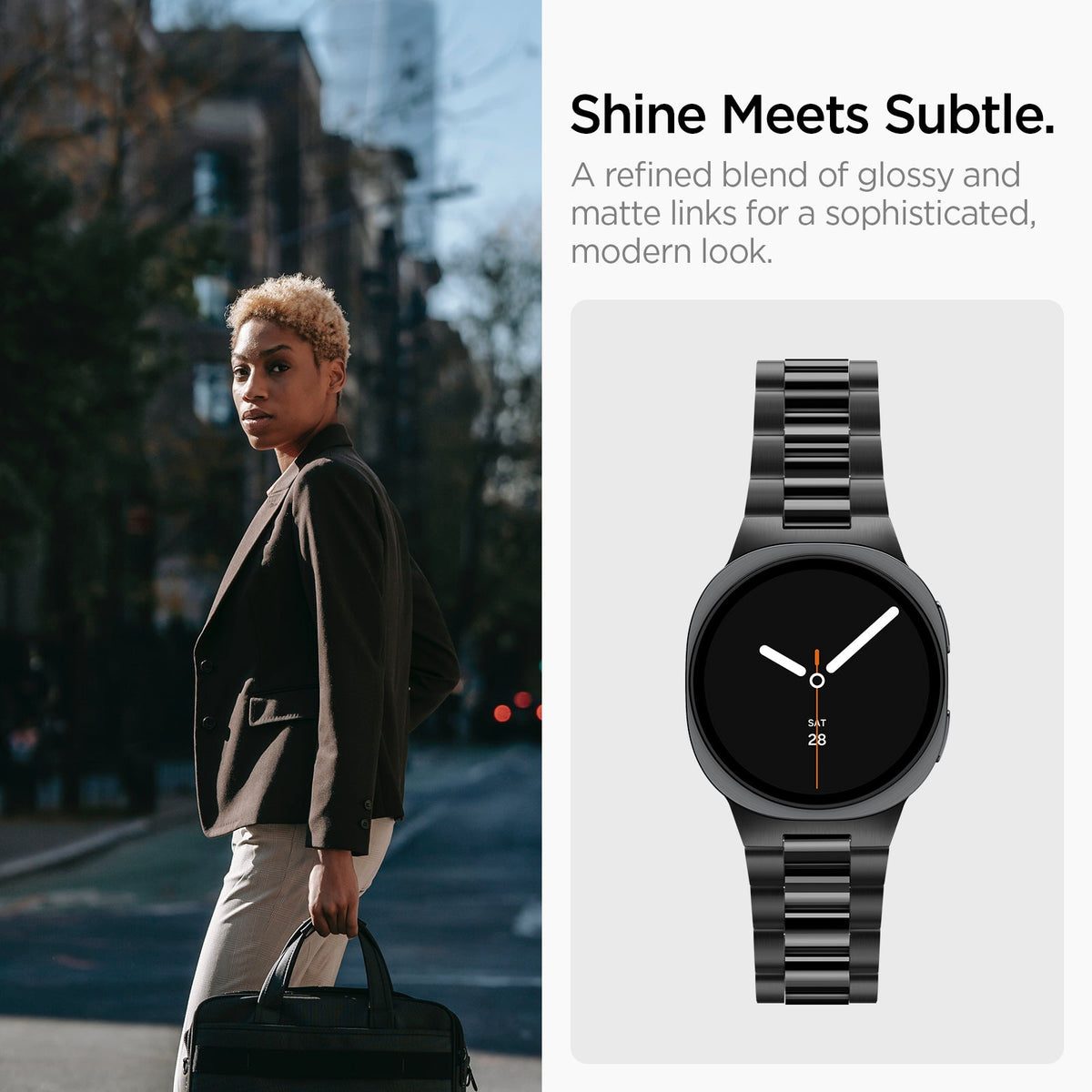 Black Spigen Modern Fit 316L Galaxy Watch band product and feature view 6