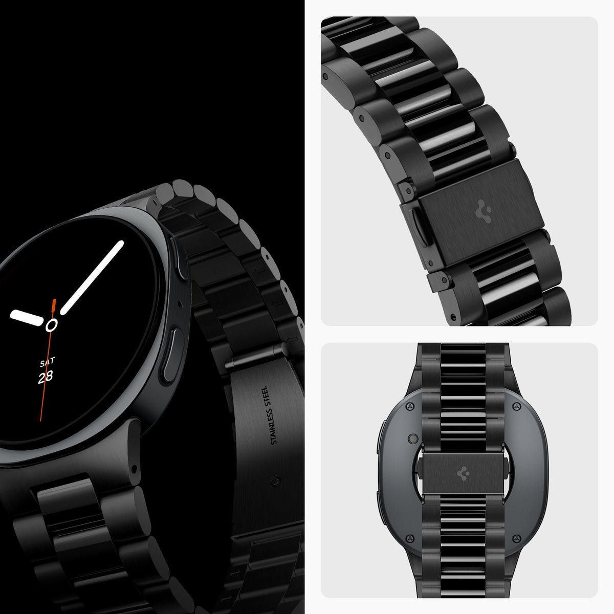 Black Spigen Modern Fit 316L Galaxy Watch band product and feature view 8