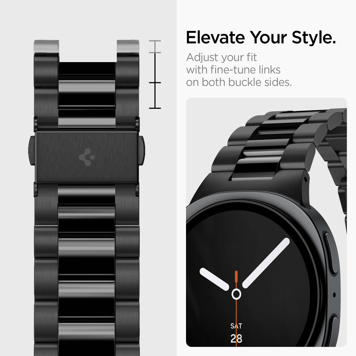 Black Spigen Modern Fit 316L Galaxy Watch band product and feature view 10