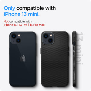 ACS03315 - iPhone 13 Mini Case Liquid Air in black showing the compatibility only with iPhone 13 mini. Not compatible with iPhone 13 | 13 Pro | 13 Pro Max