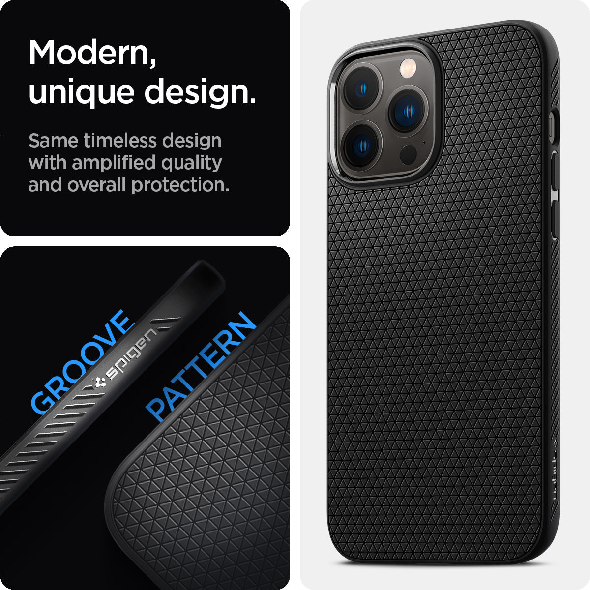 ACS03258 - iPhone 13 Pro Case Liquid Air in matte black showing the modern, unique design. Same timeless design with amplified quality and overall protection.