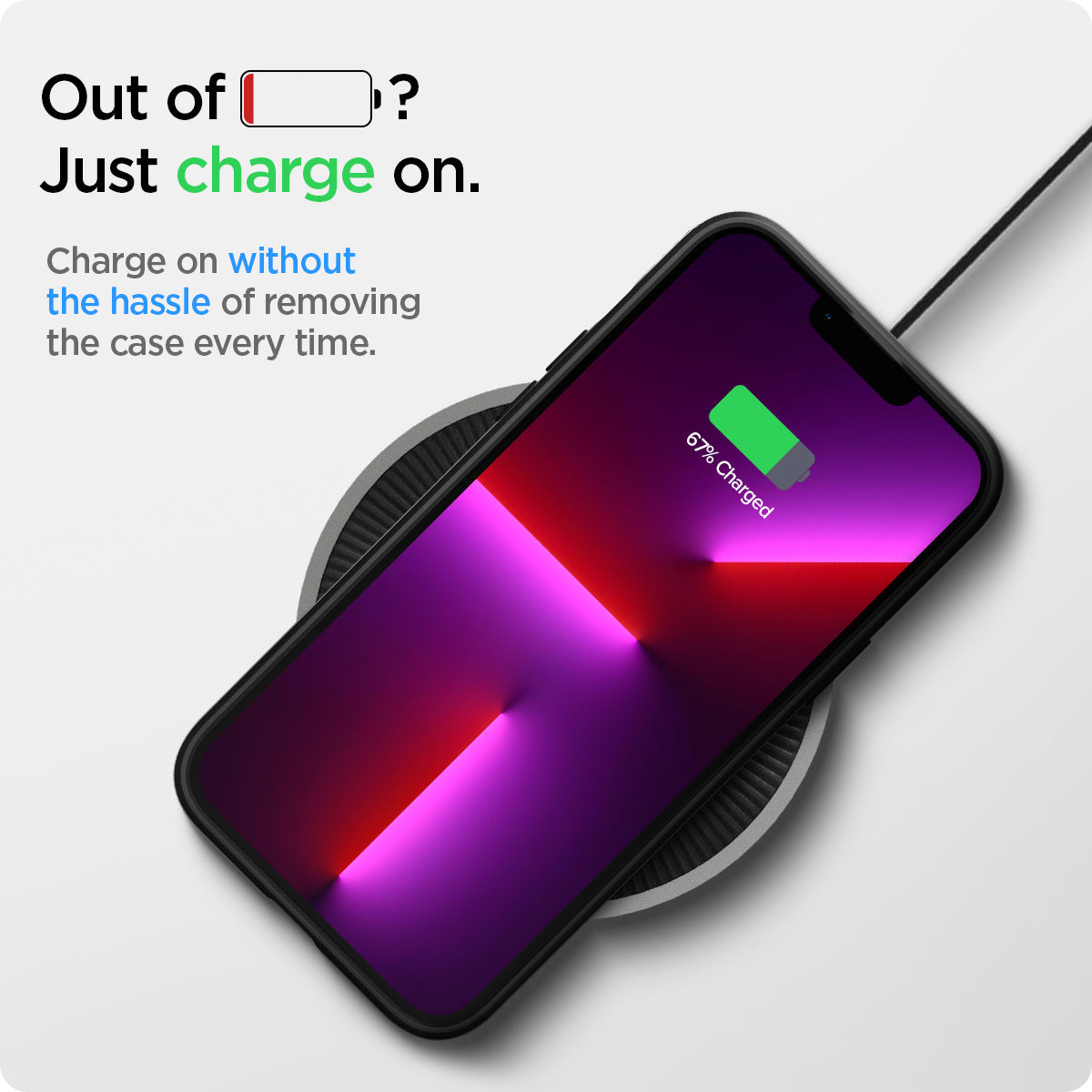 ACS03258 - iPhone 13 Pro Case Liquid Air in matte black showing charge on without the hassle of removing the case every time
