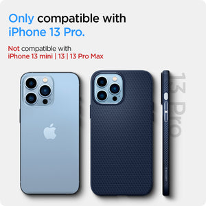 ACS03259 - iPhone 13 Pro Case Liquid Air in navy blue showing the compatibility only with iPhone 13 Pro. Not compatible with iPhone 13 mini | 13 | 13 Pro Max