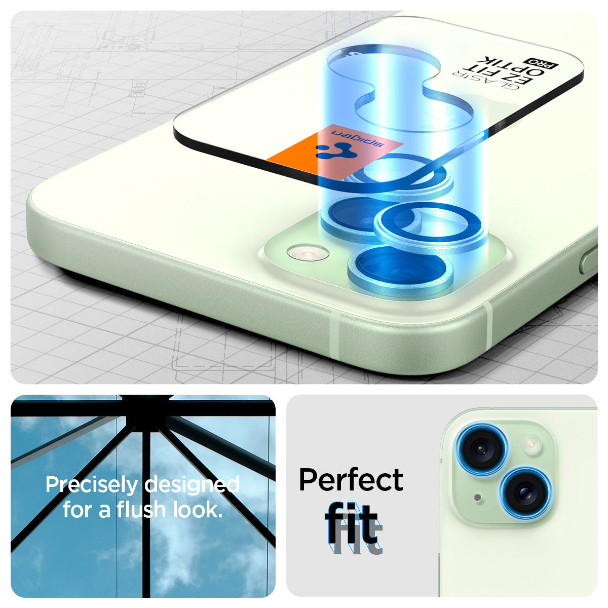 Spigen iPhone 15 / 14 Lens Protector – Optik Pro EZ Fit (2 Pack) — Green detail 8