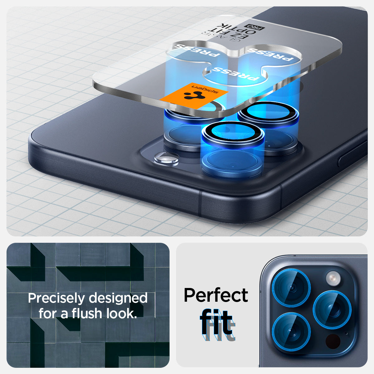 Spigen iPhone 15 Pro Max / 15 Pro Lens Protector – Optik Pro EZ Fit – Blue Titanium product image 8