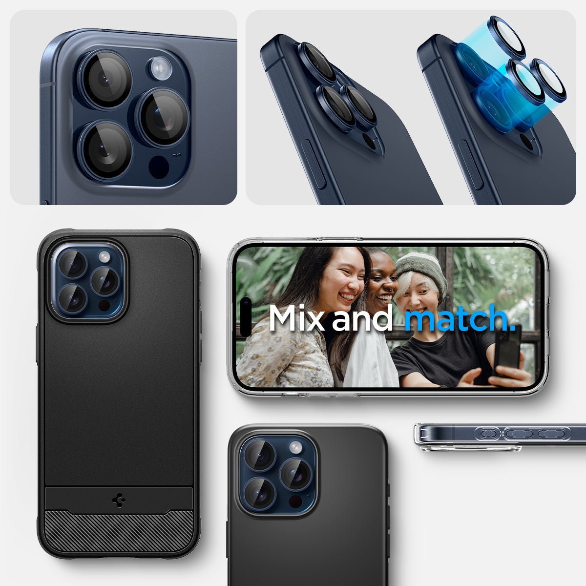 Spigen iPhone 15 Pro Max / 15 Pro Lens Protector – Optik Pro EZ Fit – Blue Titanium product image 7