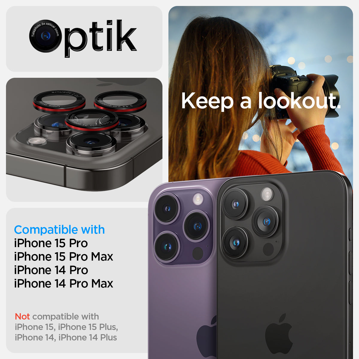Spigen iPhone 15 Pro Max / 15 Pro Lens Protector Optik Pro EZ Fit view 20