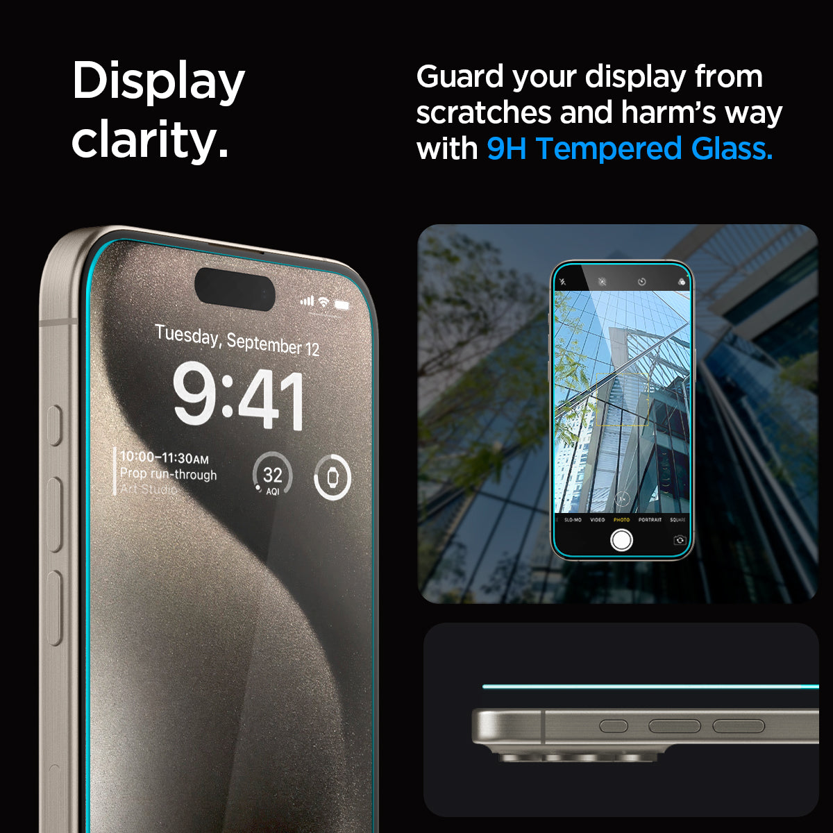Spigen iPhone 15 Pro Screen Protector – GLAS.tR EZ Fit – 9H tempered glass display clarity demonstration