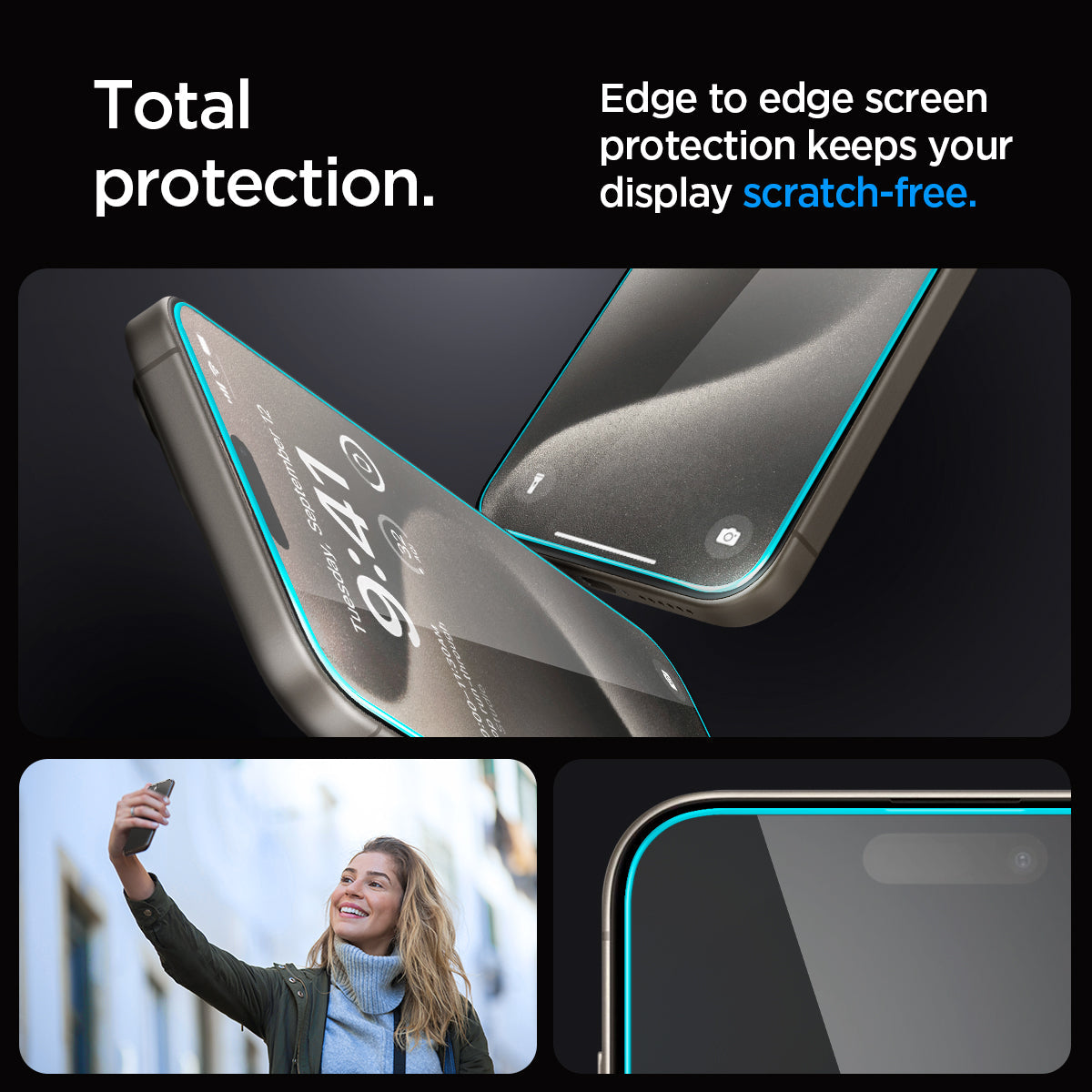 Spigen iPhone 15 Pro Screen Protector – GLAS.tR EZ Fit – edge-to-edge tempered glass coverage