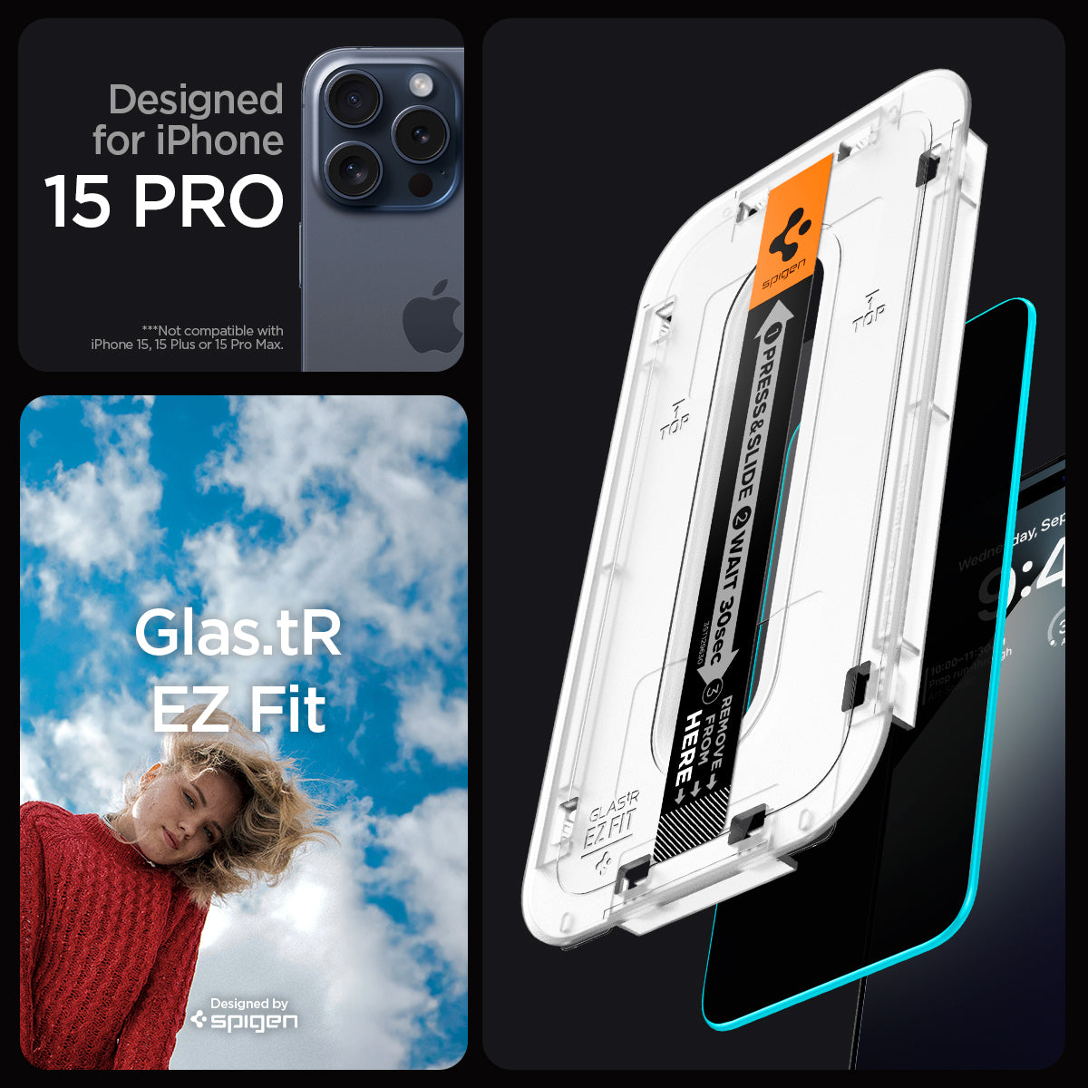 Spigen iPhone 15 Pro Screen Protector GLAS.tR EZ Fit Privacy (2 Pack) view 9