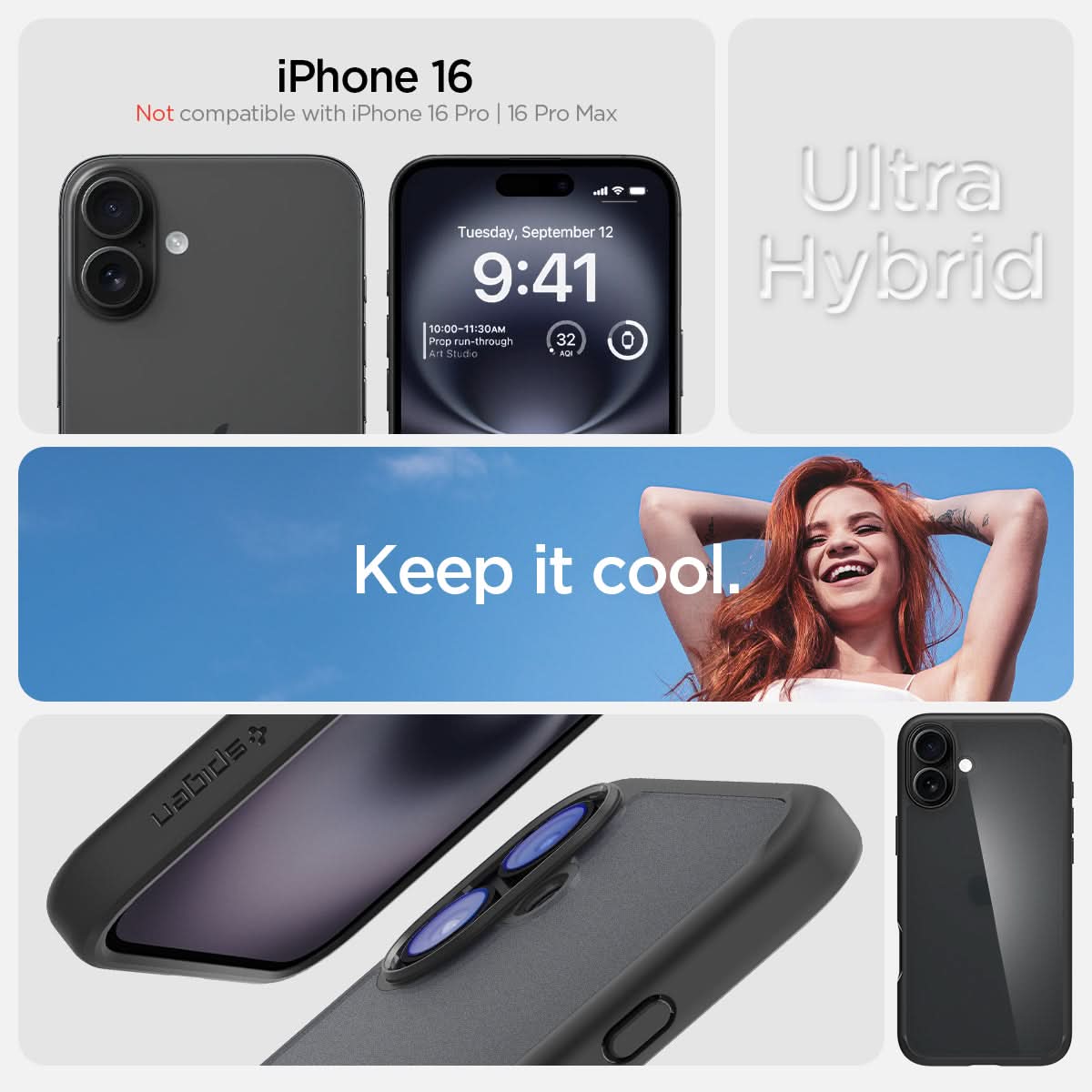 Spigen iPhone 16 Case – Ultra Hybrid – Frost Black – detail image 7