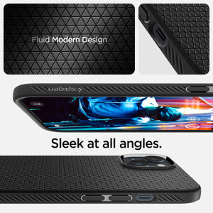 ACS05037 - iPhone 14 Case Liquid Air in matte black showing the fluid modern design. Sleek at all angles