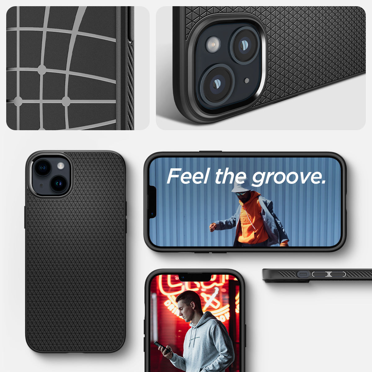 ACS05037 - iPhone 14 Case Liquid Air in matte black showing the different angles