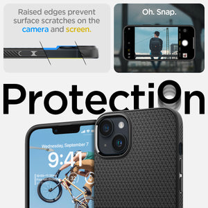 Spigen iPhone 14 Plus Case – Liquid Air - Matte Black - raised screen and camera edge protection