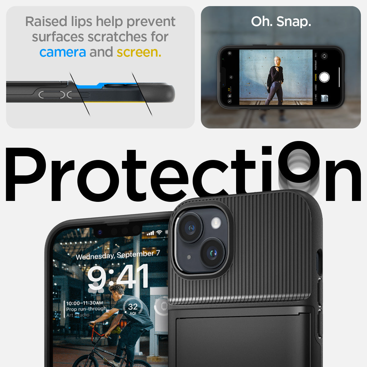 Spigen iPhone 14 Plus Case – Slim Armor CS in Black – raised screen and camera edge protection