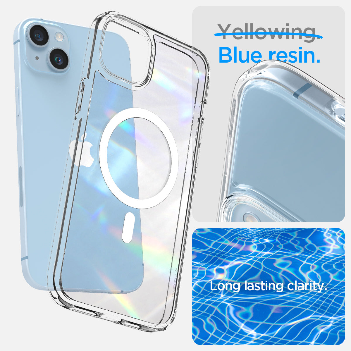 Spigen iPhone 14 Plus Case – Ultra Hybrid (MagFit) in White – blue-resin clarity feature
