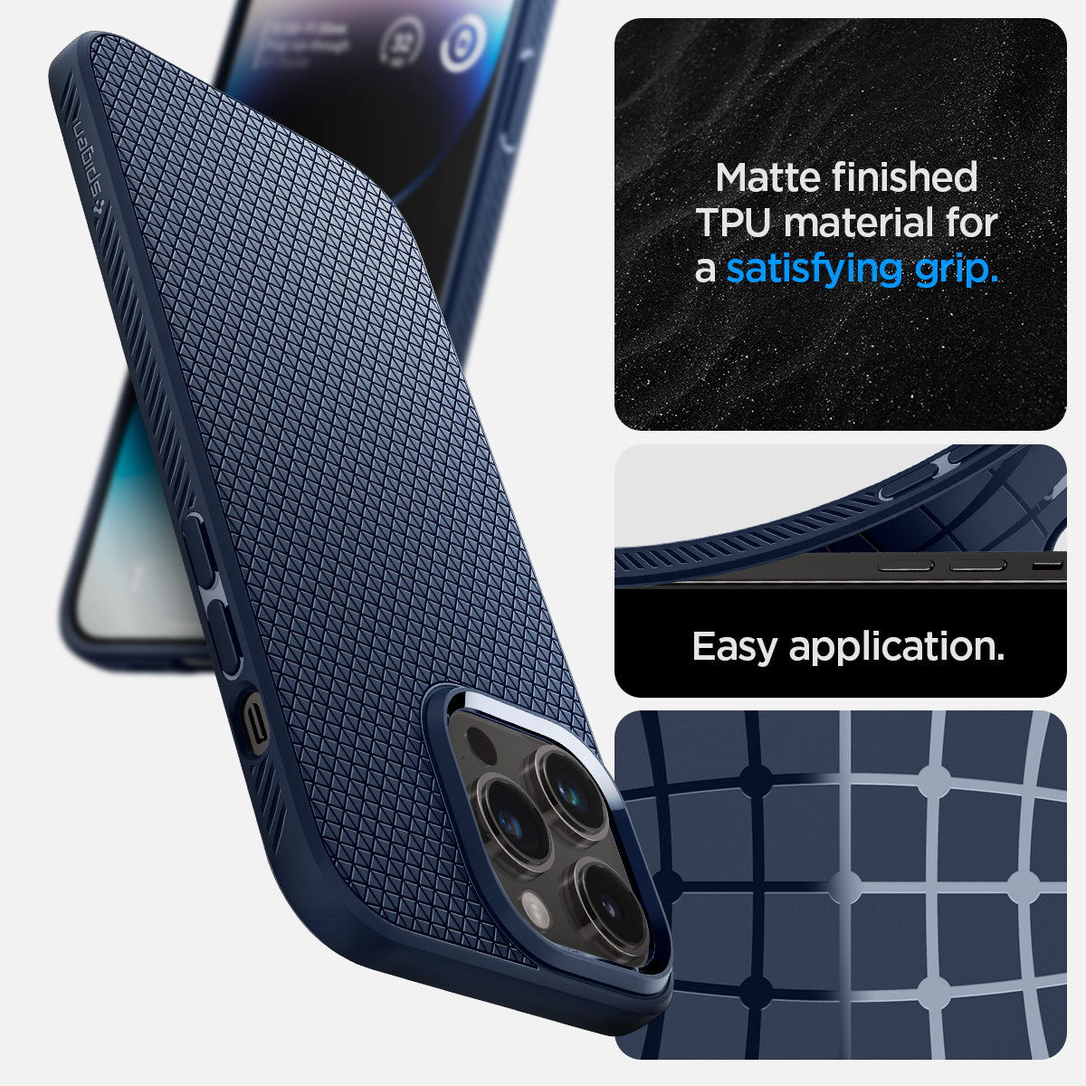 Spigen iPhone 14 Pro Case – Liquid Air - Navy Blue - matte TPU grip and easy installation