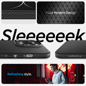 Spigen iPhone 14 Pro Max Case – Liquid Air - Matte Black - fluid geometric design