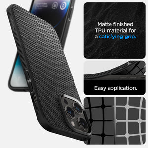 Spigen iPhone 14 Pro Max Case – Liquid Air - Matte Black - matte TPU grip and easy installation