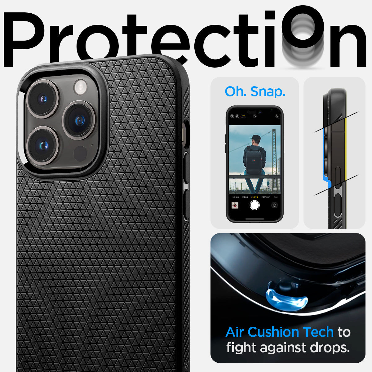 Spigen iPhone 14 Pro Max Case – Liquid Air - Matte Black - raised edge and Air Cushion corner protection