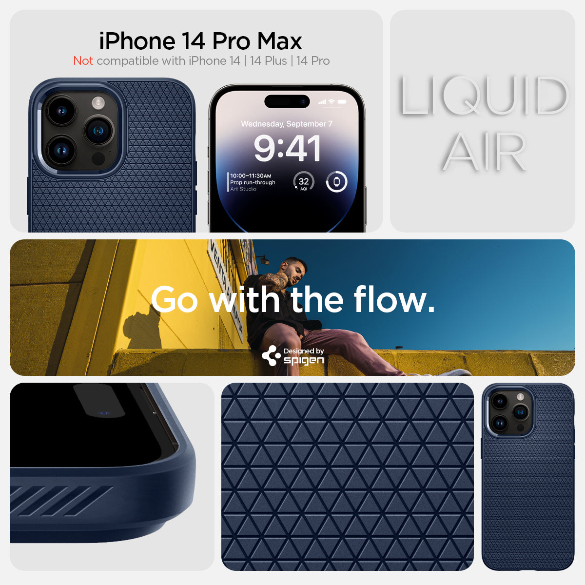 Spigen iPhone 14 Pro Max Case – Liquid Air - Navy Blue - iPhone 14 Pro Max compatibility