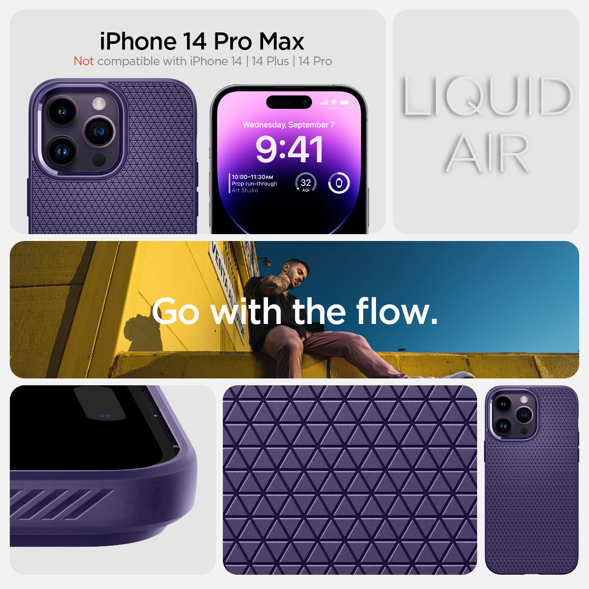 Spigen iPhone 14 Pro Max Case – Liquid Air - Deep Purple - iPhone 14 Pro Max compatibility
