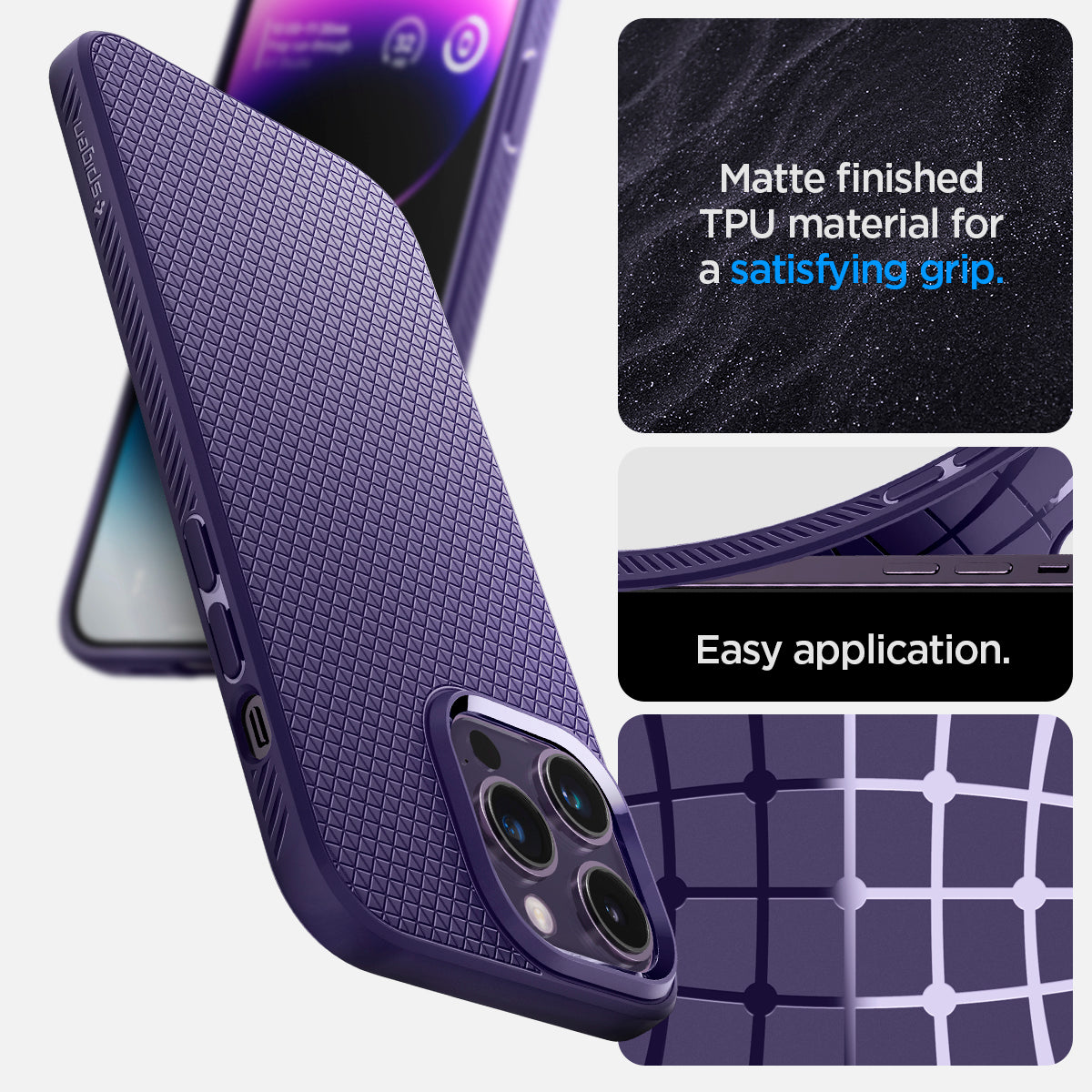 Spigen iPhone 14 Pro Max Case – Liquid Air - Deep Purple - matte TPU grip and easy installation
