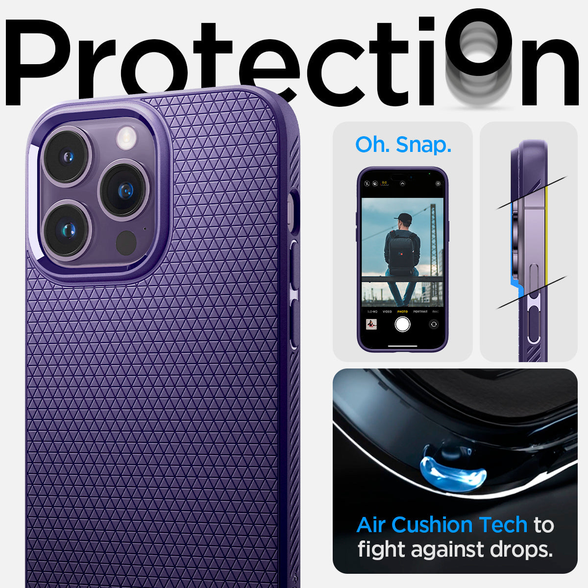 Spigen iPhone 14 Pro Max Case – Liquid Air - Deep Purple - raised edge and Air Cushion corner protection
