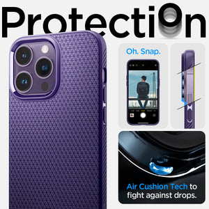 Spigen iPhone 14 Pro Max Case – Liquid Air - Deep Purple - raised edge and Air Cushion corner protection