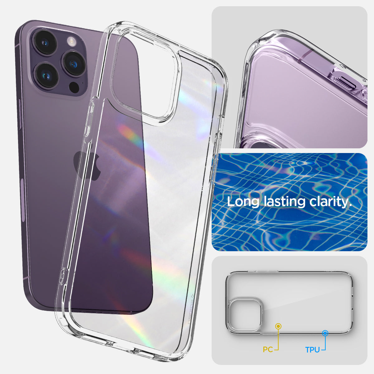 Spigen iPhone 14 Pro Max Case – Ultra Hybrid in Crystal Clear – blue-resin clarity and PC/TPU construction