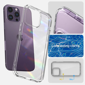 Spigen iPhone 14 Pro Max Case – Ultra Hybrid in Crystal Clear – blue-resin clarity and PC/TPU construction