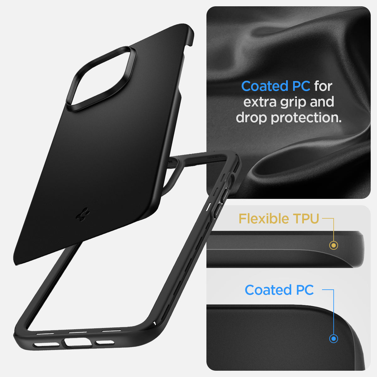 Spigen iPhone 14 / iPhone 13 Case – Thin Fit in Black – coated PC and flexible TPU construction