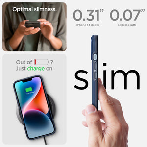 Spigen iPhone 14 / iPhone 13 Case – Thin Fit in Navy Blue – slim profile and wireless charging
